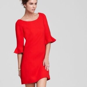 Kate Spade Luna Sheath Dress 8 red wool‎ ruffle sleeve bateau neck holiday party